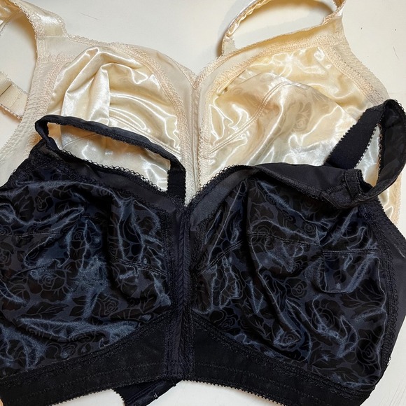 Bundle of 2 38G Plus Bras Floral Satin Full Coverage Comfort Black Beige Playtex - Picture 1 of 11